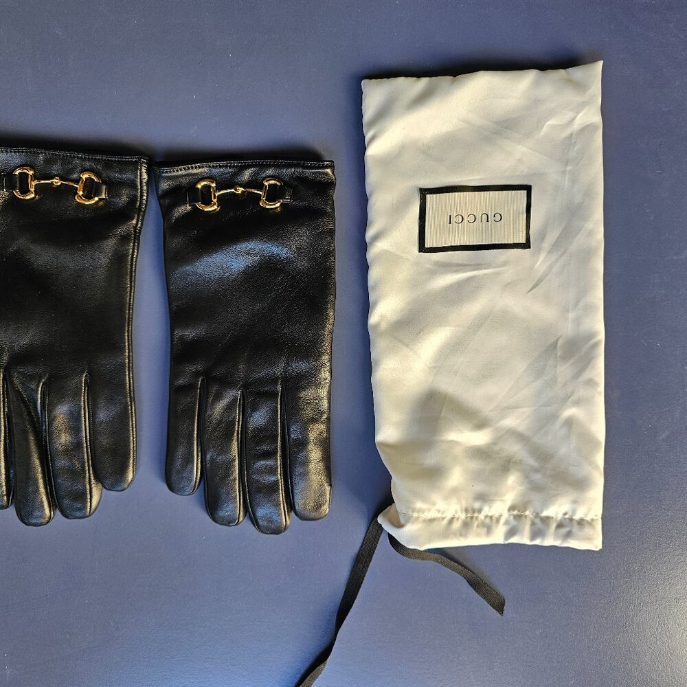Gucci Horsebit Cashmere Lined Black Leather Gloves